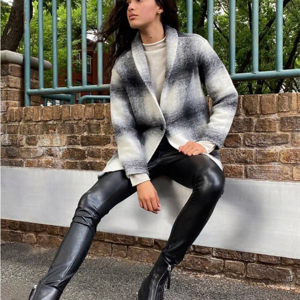 Wilfred Free Off Duty Wool Blend Black and White Plaid Jacket